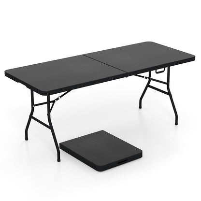 Portable folding camping table with carrying handle, black surface, GemGear camp furniture on Tampa Home & Garden Store