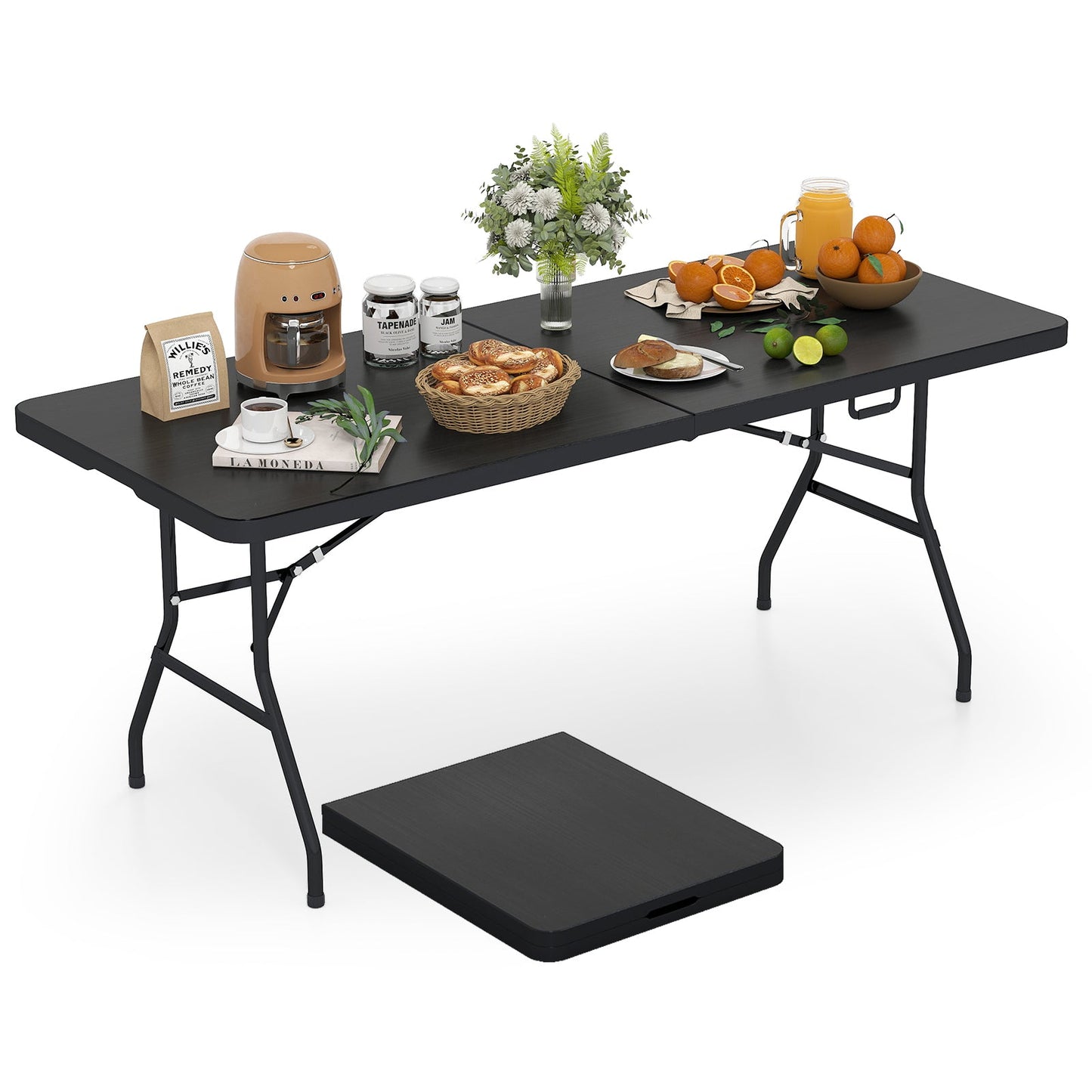 Portable folding camping table GemGear with black top and metal legs on Tampa Home & Garden Store