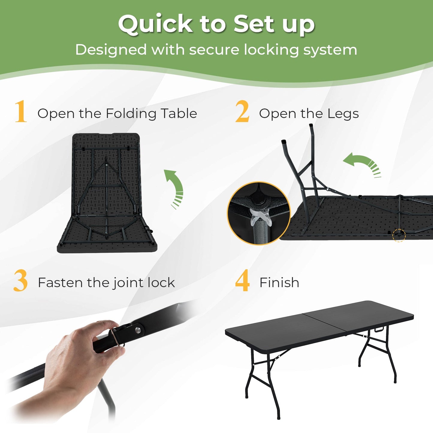GemGear portable folding camping table with carrying handle, black perforated top on Tampa Home & Garden Store