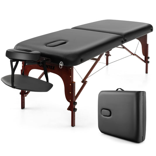 Folding Massage Table with Height-adjustable Beech Wood Frame-Black - Tampa Home & Garden Store
