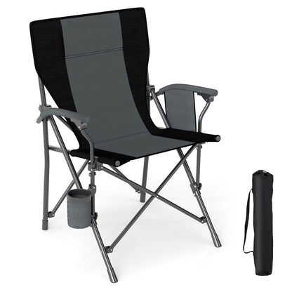 Portable folding camping chair GemGear in black gray Oxford fabric with cup holder on Tampa Home & Garden Store