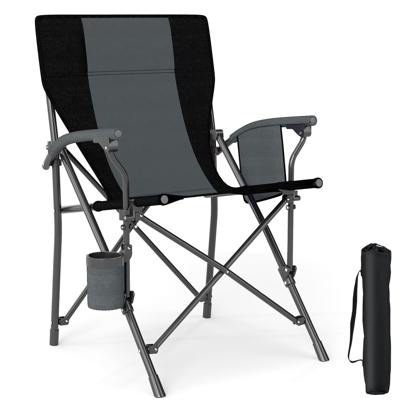 GemGear folding Oxford cloth camping chair with cup holder and side pocket gray/black on Tampa Home & Garden Store