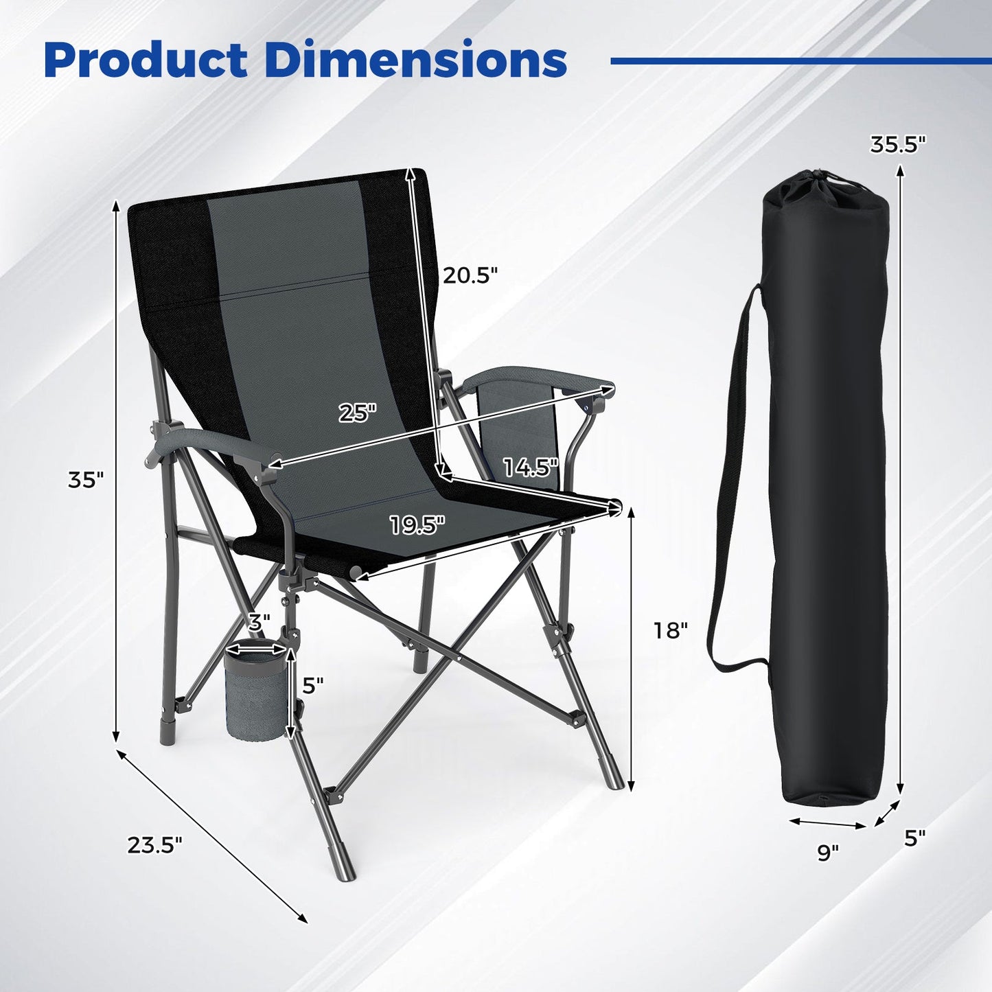 GemGear portable folding camping chair with Oxford cloth, cup holder and side pocket on Tampa Home & Garden Store
