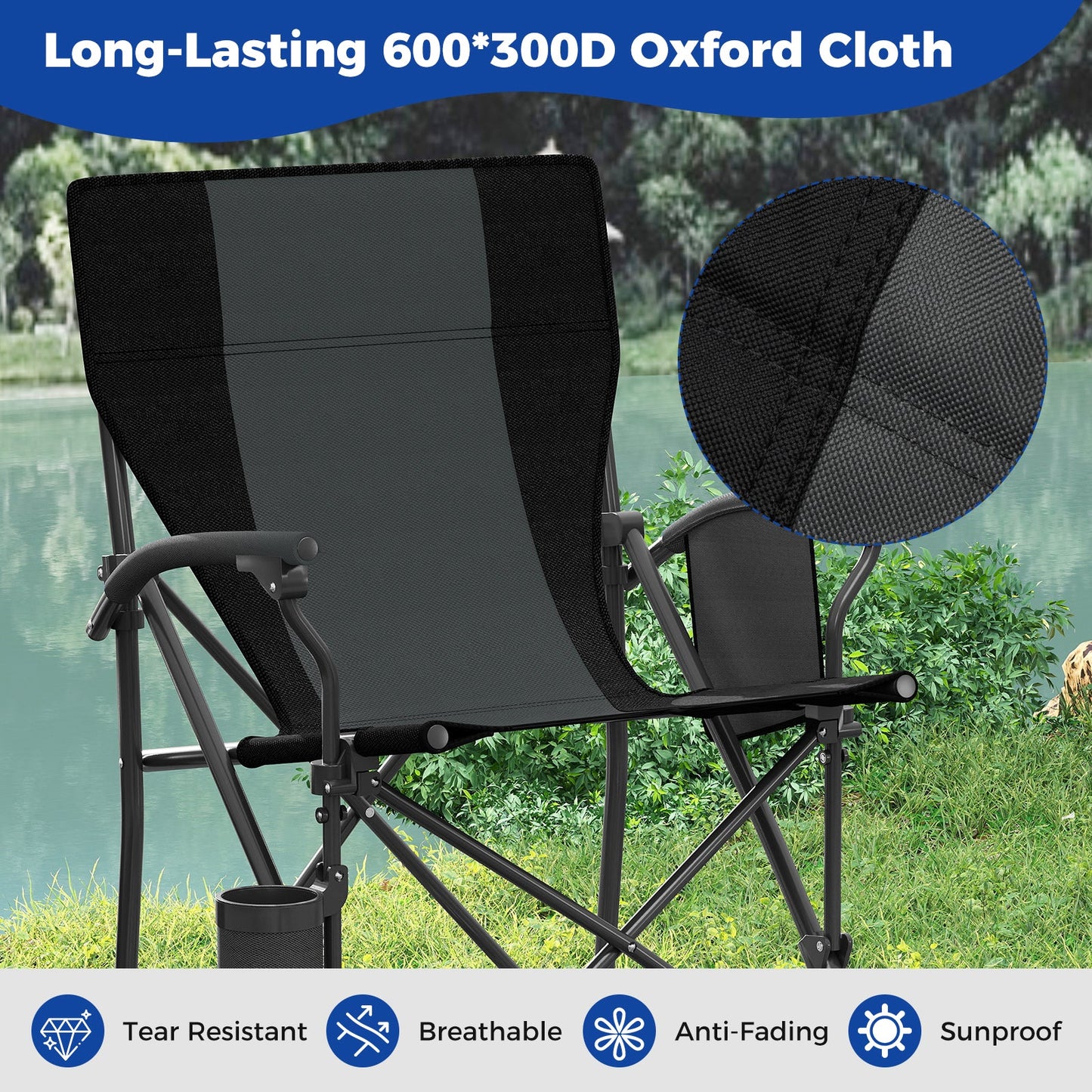 Portable Folding Oxford Cloth Camping Chair GemGear with Cup Holder and Side Pocket on Tampa Home & Garden Store
