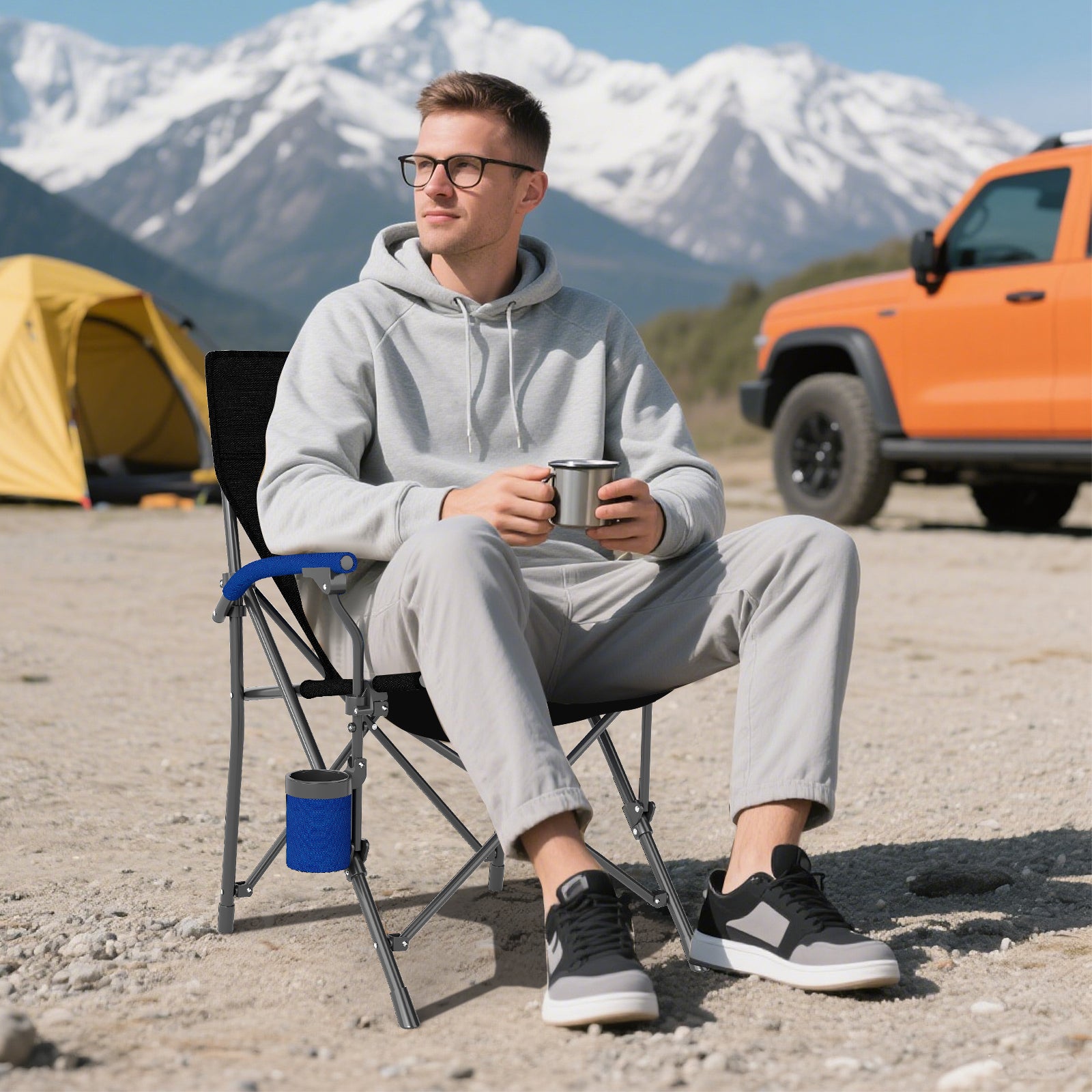 GemGear Portable Folding Oxford Cloth Camping Chair with Cup Holder and Side Pocket, black/blue on Tampa Home & Garden Store
