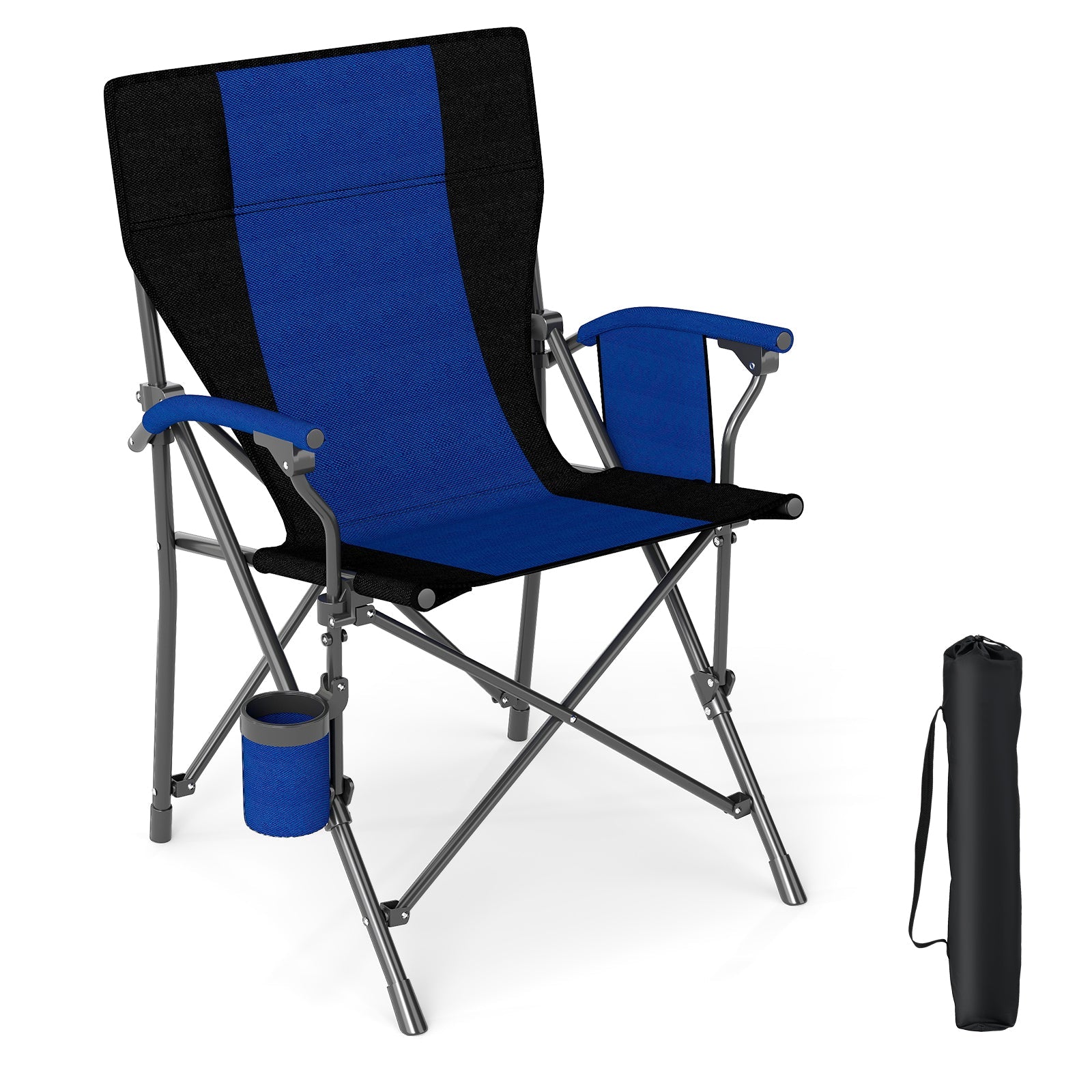 GemGear portable folding camping chair blue and black with cup holder and side pocket on Tampa Home & Garden Store