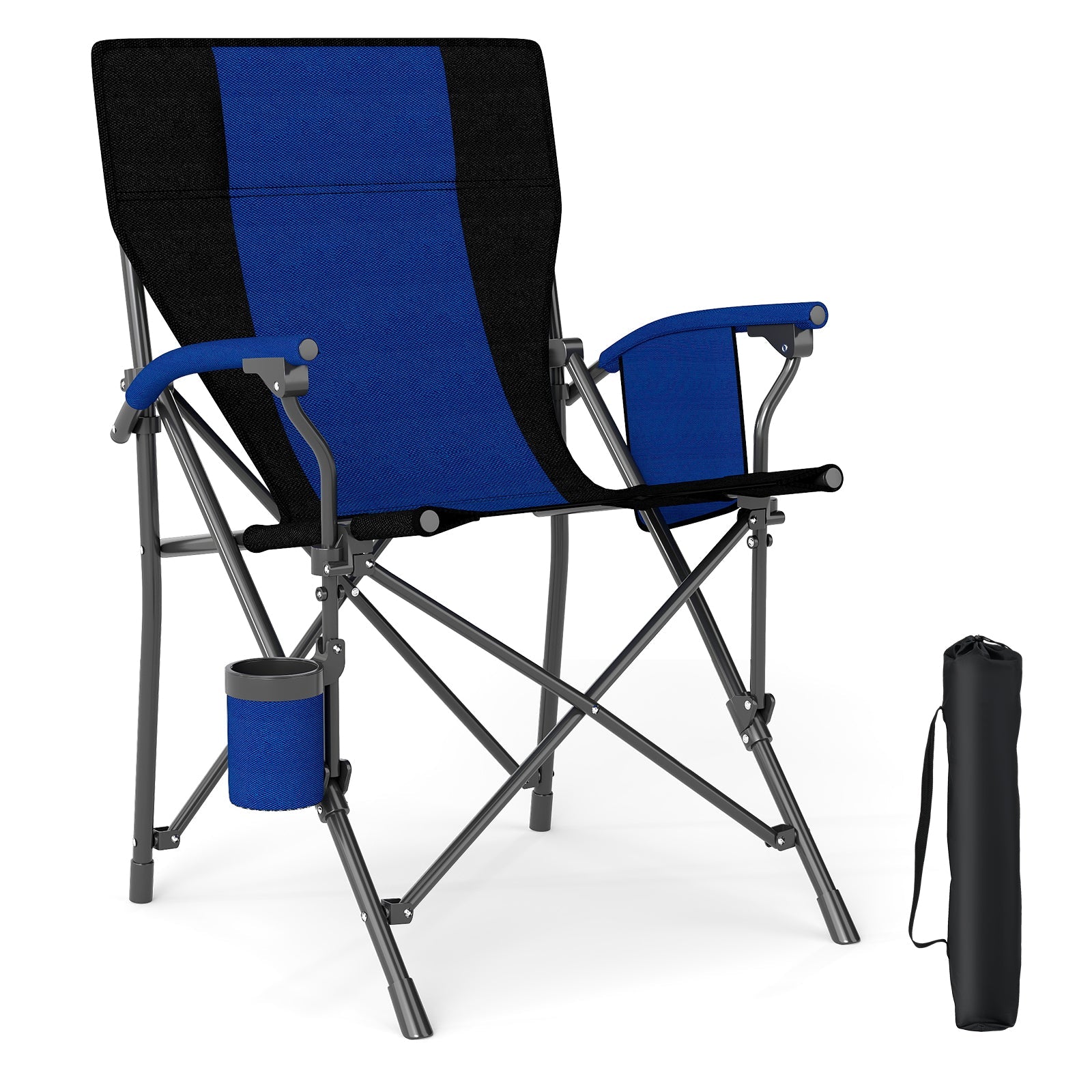 Portable Folding Oxford Cloth Camping Chair GemGear blue/black with cup holder and side pocket on Tampa Home & Garden Store