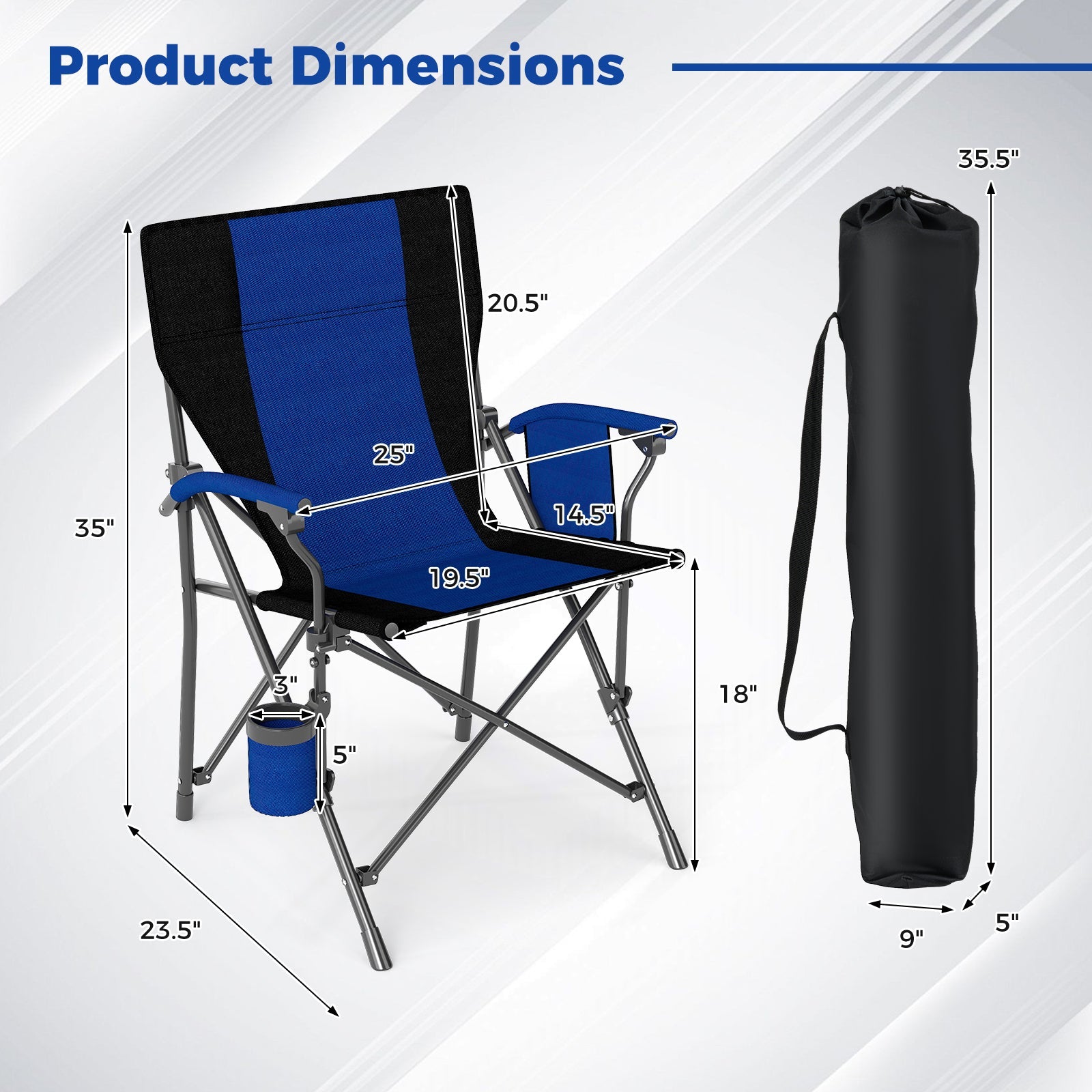 GemGear portable folding Oxford cloth camping chair with cup holder, side pocket, blue/black fabric on Tampa Home & Garden Store