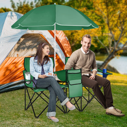 Portable folding picnic double chair set in green by GemGear with umbrella for camping on Tampa Home & Garden Store