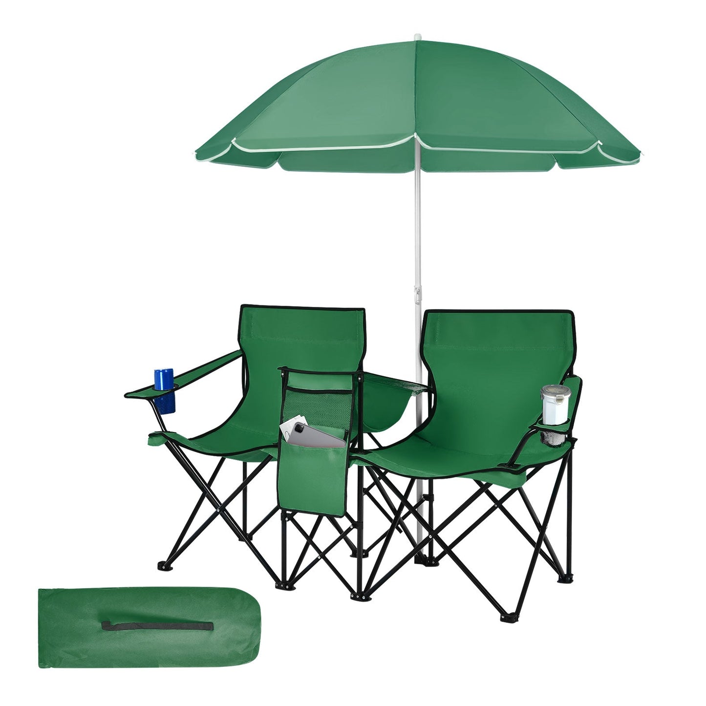 GemGear portable folding two-seat picnic chair set with green umbrella on Tampa Home & Garden Store