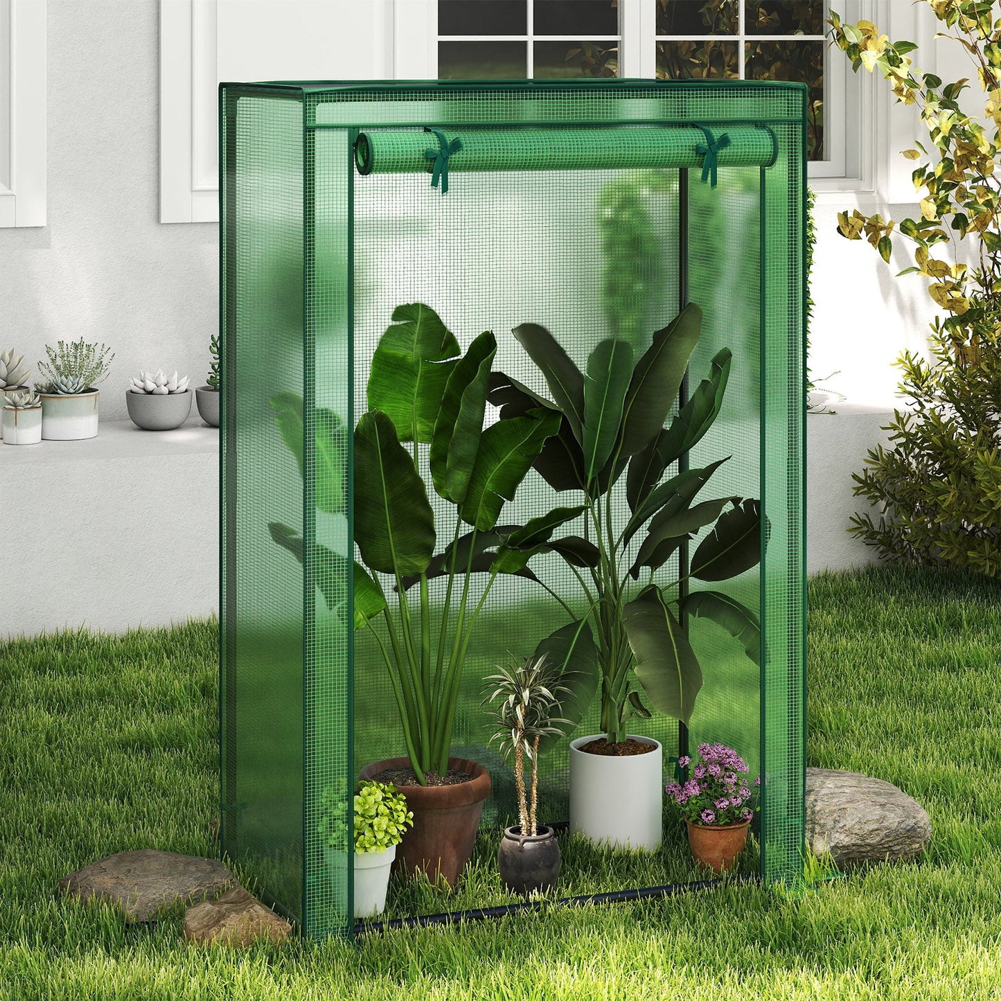 Portable Mini Greenhouse with Roll-Up Zippered Door
