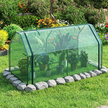 Portable mini greenhouse DirectDeals with green PE cover and mesh sides on Tampa Home & Garden Store
