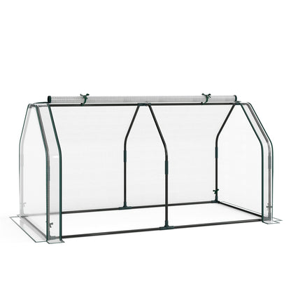 Portable mini greenhouse with PE cover and roll-up door, DirectDeals frame in dark green on Tampa Home & Garden Store