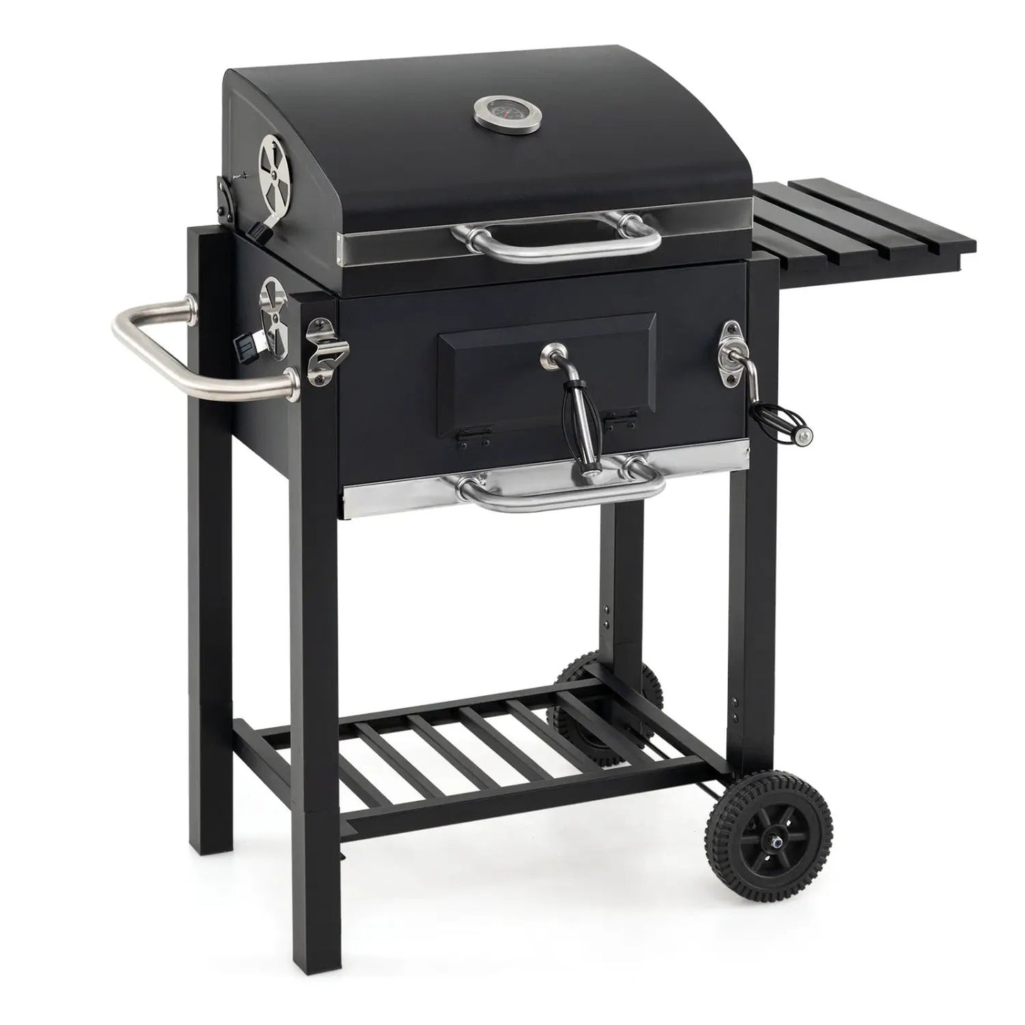 Charcoal Grill with Adjustable Tray and Wheels