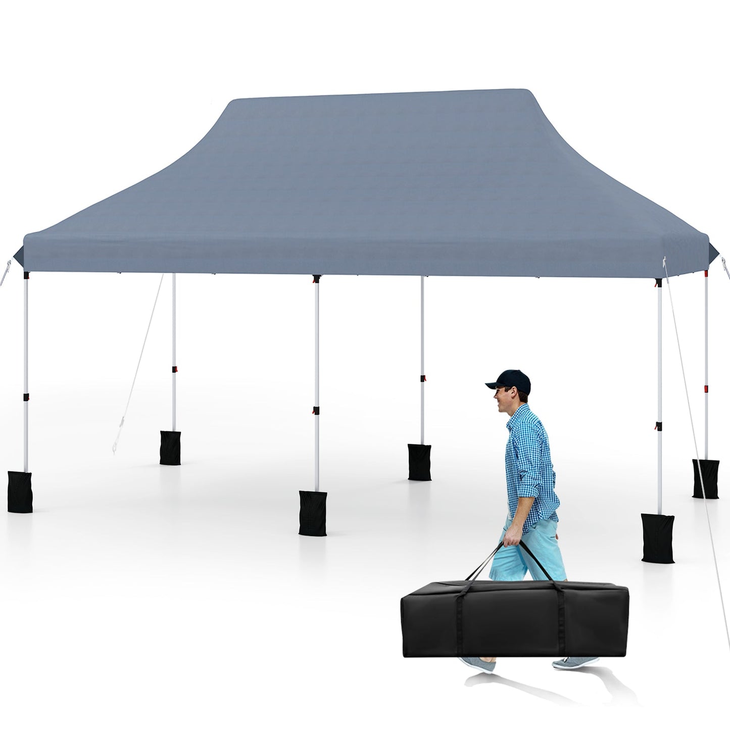 Carpa Toldo Plegable Portátil de 10 x 20 PIES con Bolso de Transporte - Negra