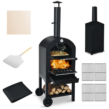 Pizza oven portable outdoor DirectDeals with stone and thermometer, wheels, waterproof cover on Tampa Home & Garden Store