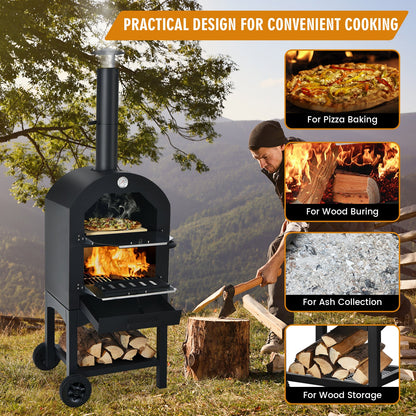 Portable outdoor pizza oven by DirectDeals in black steel with stone baking surface on Tampa Home & Garden Store