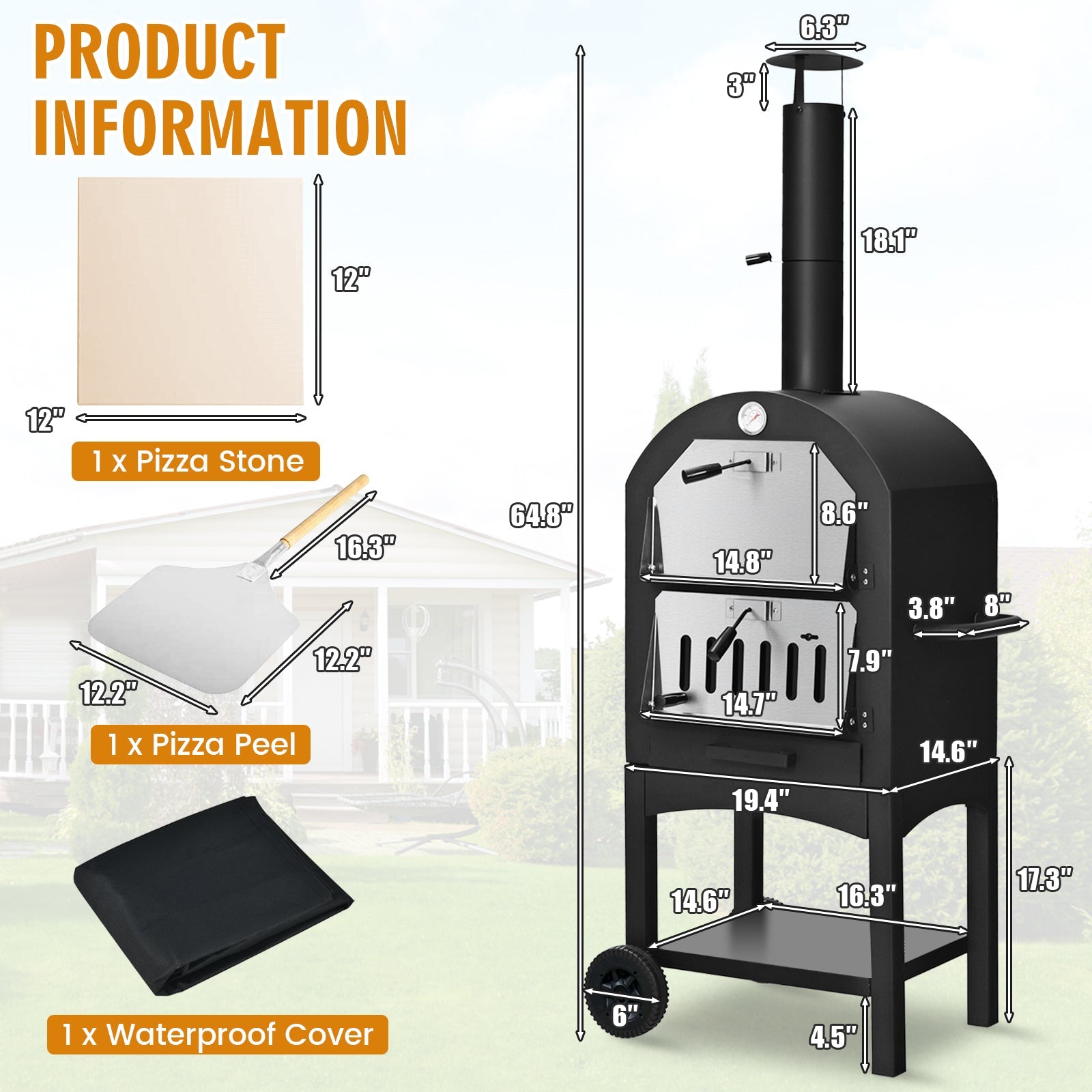 Portable outdoor pizza oven DirectDeals with stone and waterproof cover, black unit on Tampa Home & Garden Store