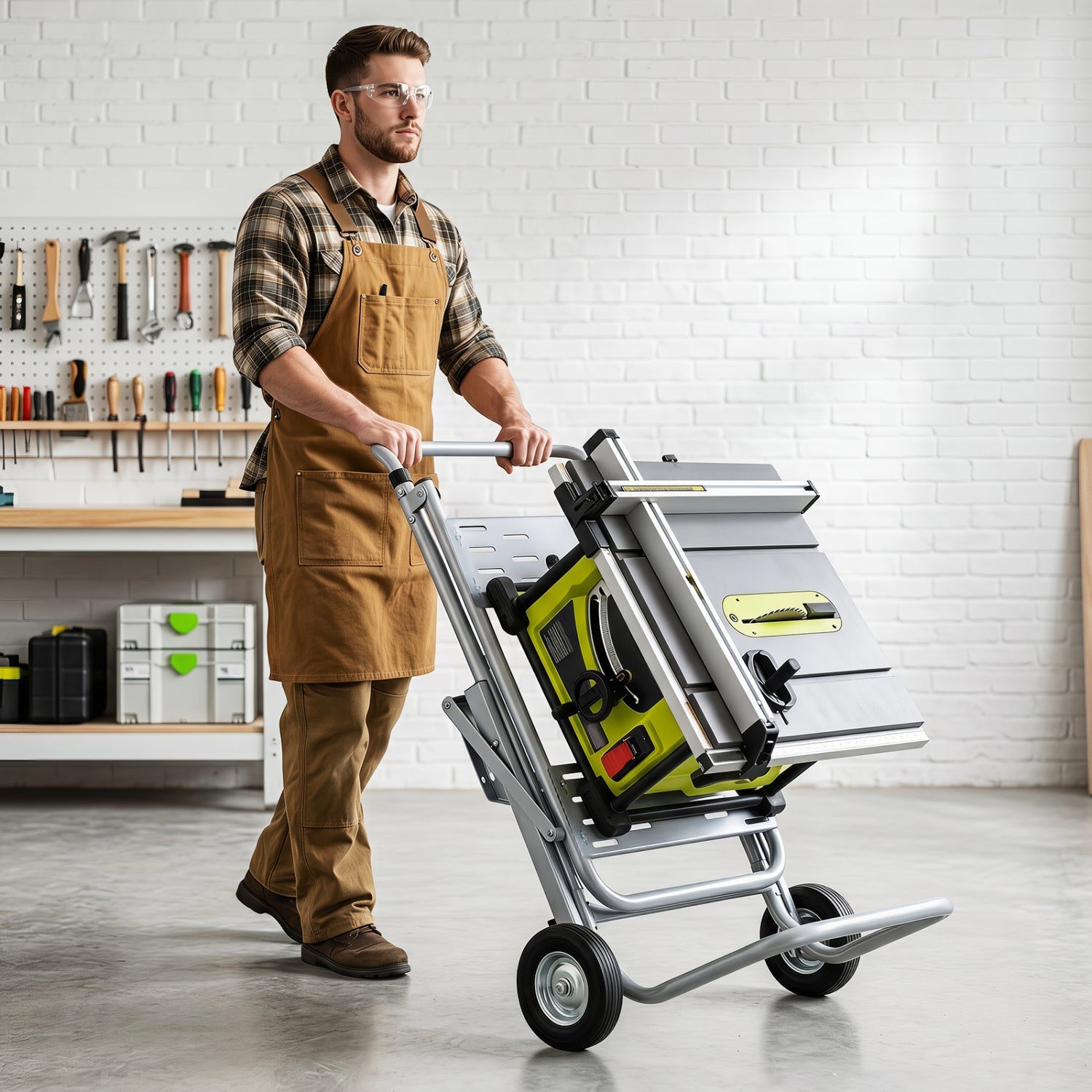 Portable table saw stand with rolling wheels foldable DirectDeals tool stand worker in workshop on Tampa Home & Garden Store
