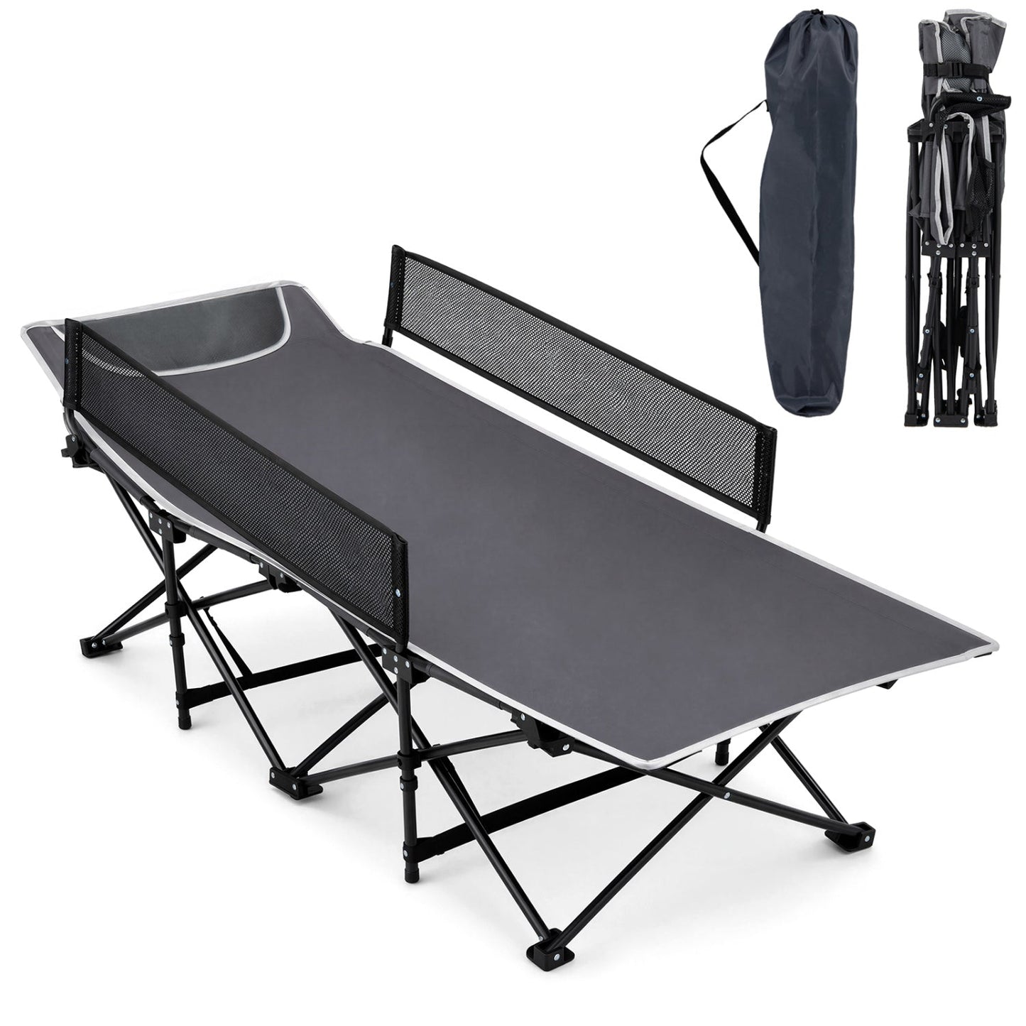 DirectDeals folding camping cot with guardrails, black frame, 330 lb capacity on Tampa Home & Garden Store
