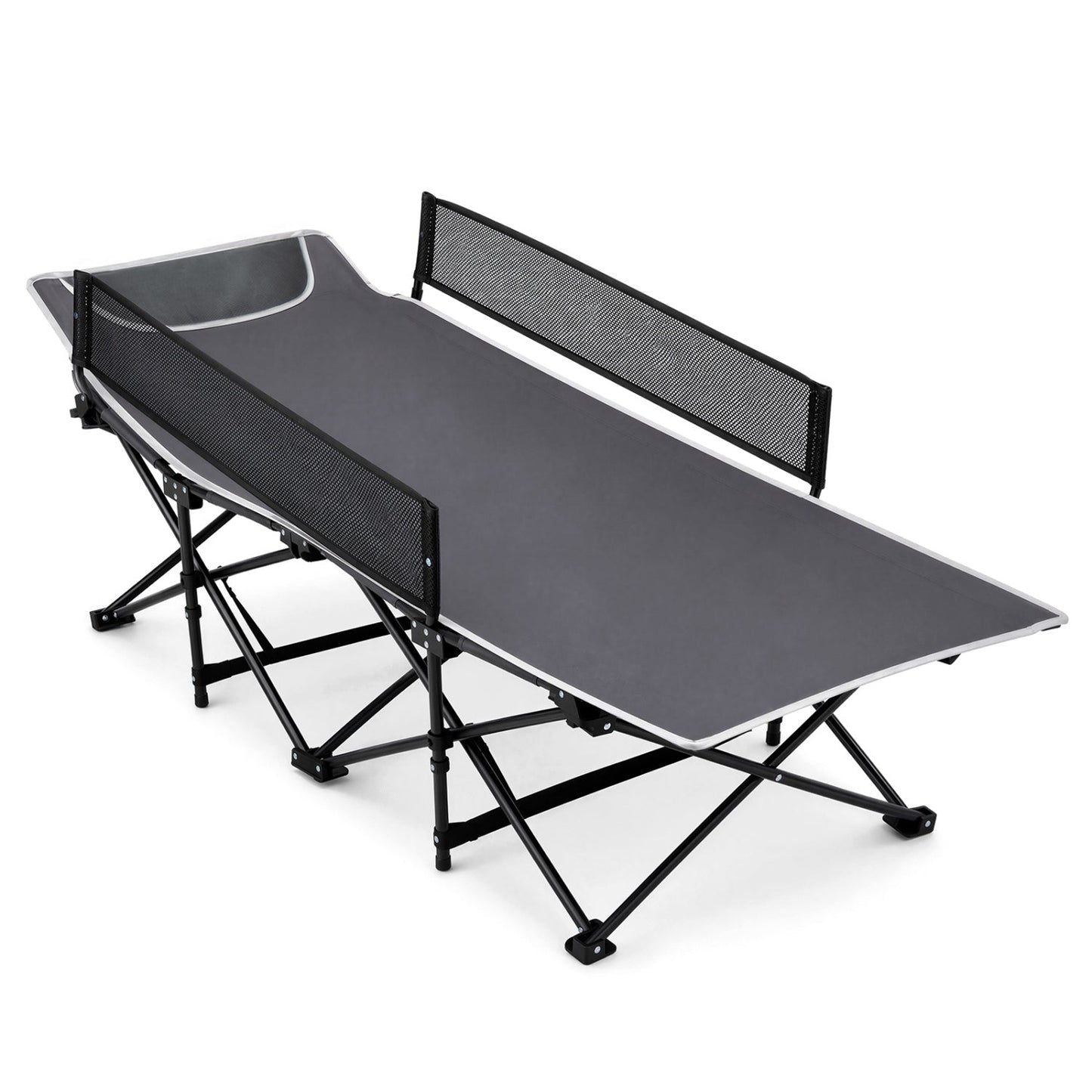 Portable folding camping cot with guardrails, gray/black, 330 lb capacity on Tampa Home & Garden Store