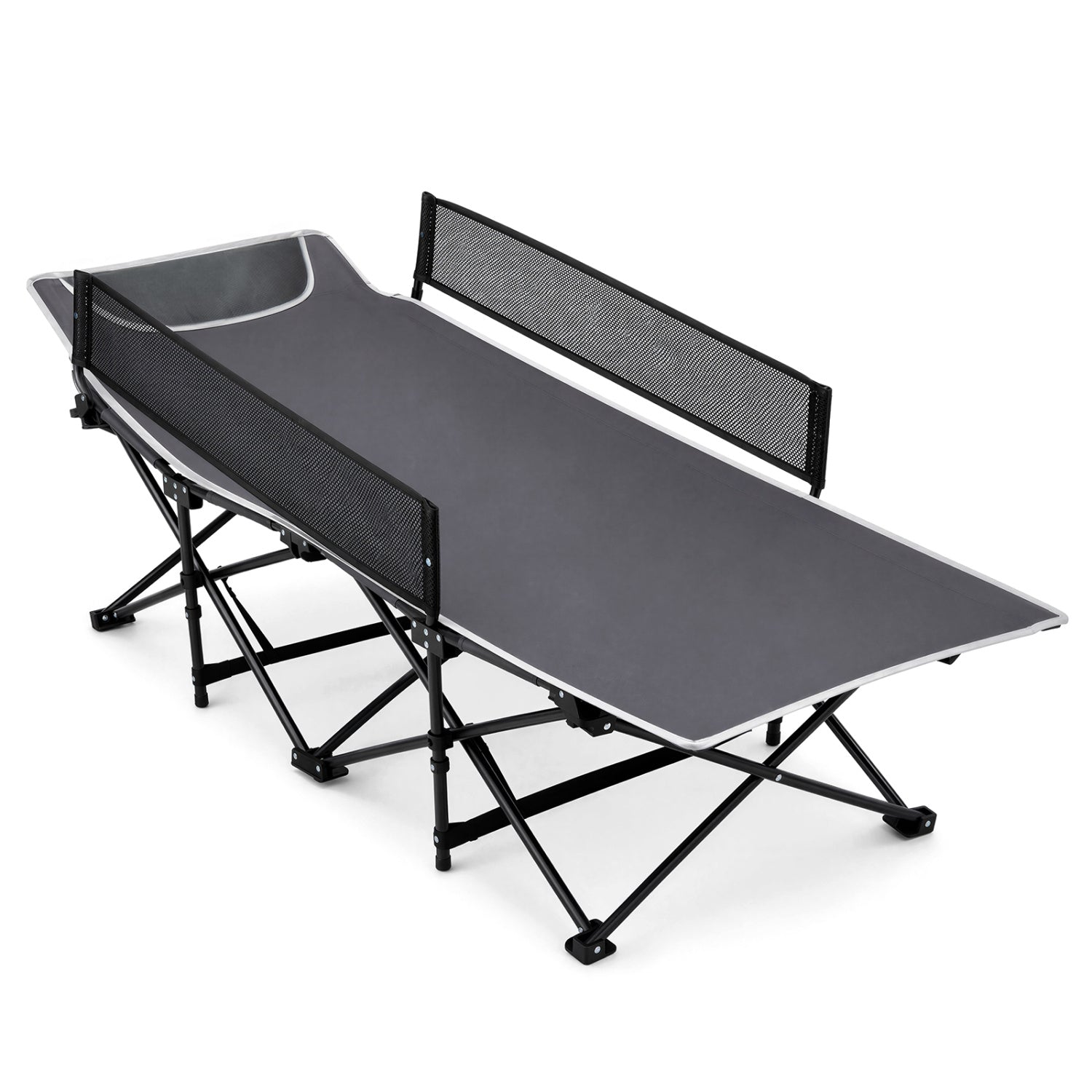 Portable folding camping cot with guardrails, gray/black, 330 lb capacity on Tampa Home & Garden Store
