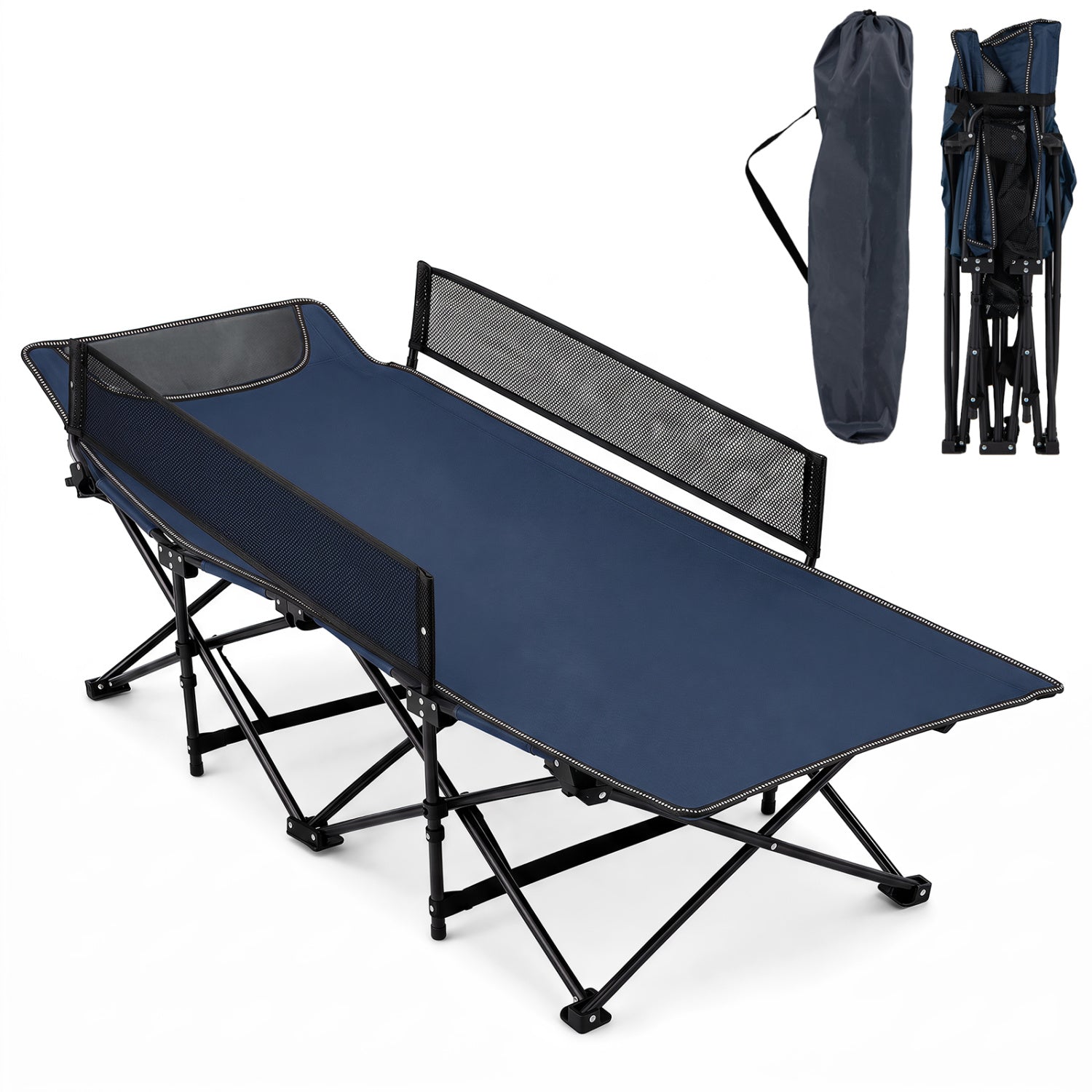 Portable folding camping cot with guardrail, navy blue, DirectDeals, 330 lb capacity on Tampa Home & Garden Store