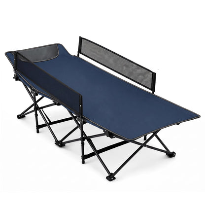 Camping cot DirectDeals portable folding cot with navy blue fabric and guardrails on Tampa Home & Garden Store