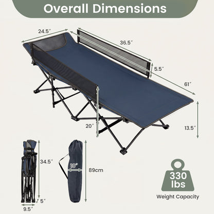 Portable folding camping cot with guardrail in navy blue by DirectDeals, 330 lb capacity on Tampa Home & Garden Store