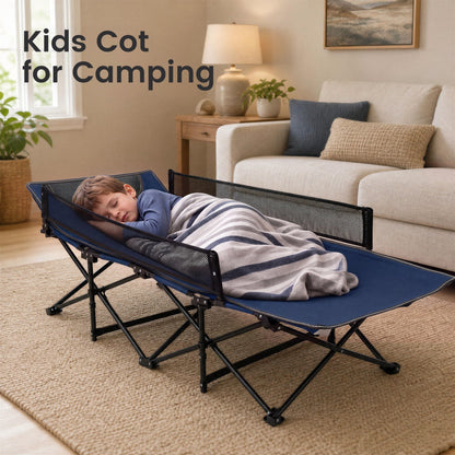 Portable folding camping cot with guardrail by GemGear in blue, 330 lb capacity, indoor use on Tampa Home & Garden Store
