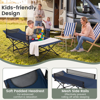 Portable Folding Camping Cot with Guardrail by DirectDeals, blue with mesh sides, 330 lbs on Tampa Home & Garden Store
