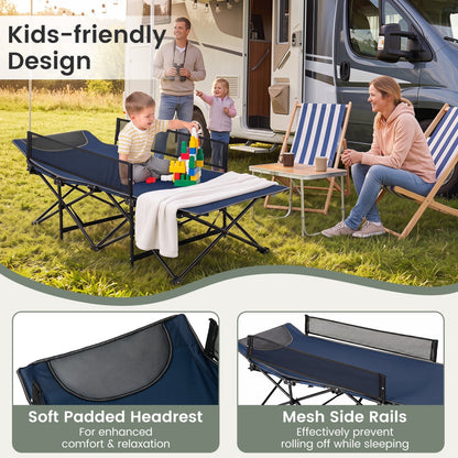 Portable folding camping cot with guardrails, navy blue, 330 lb capacity, GemGear on Tampa Home & Garden Store