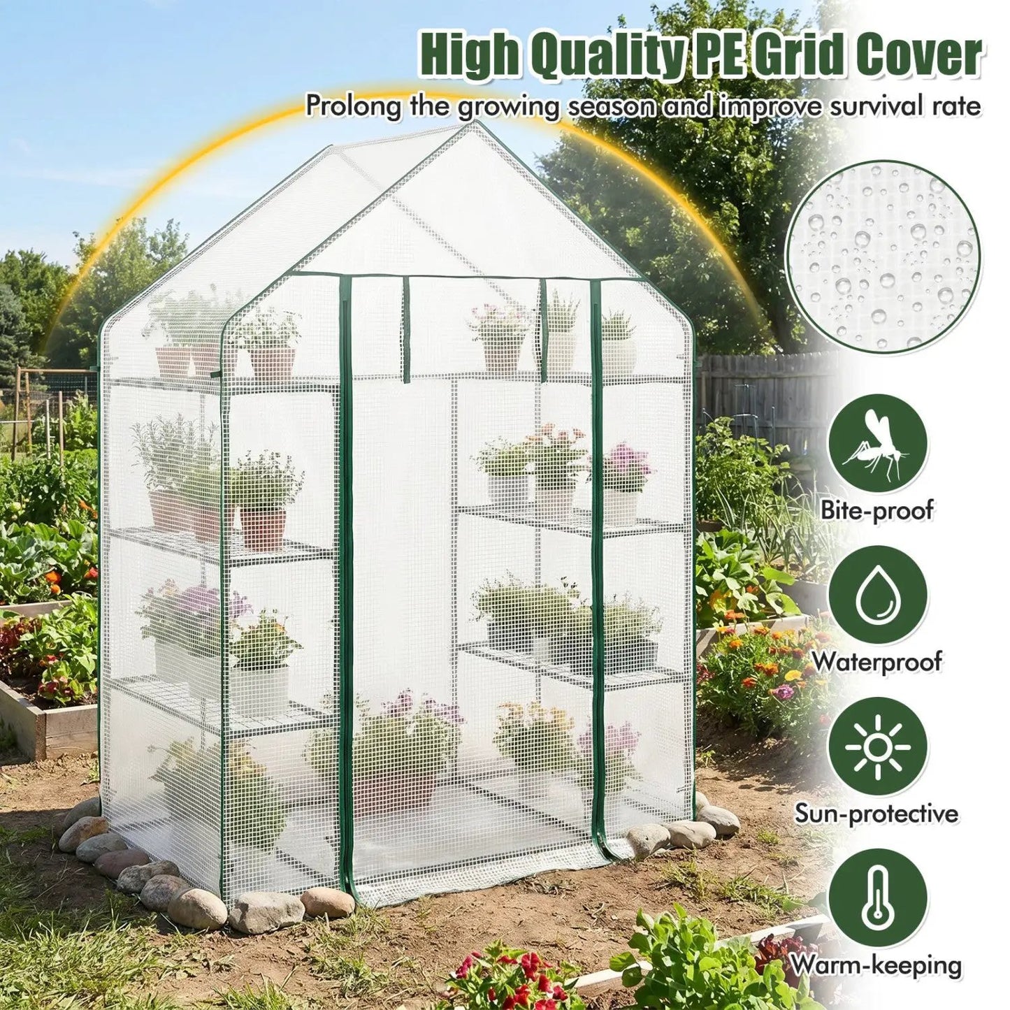 Portable Walk-In Greenhouse with 3 Tiers