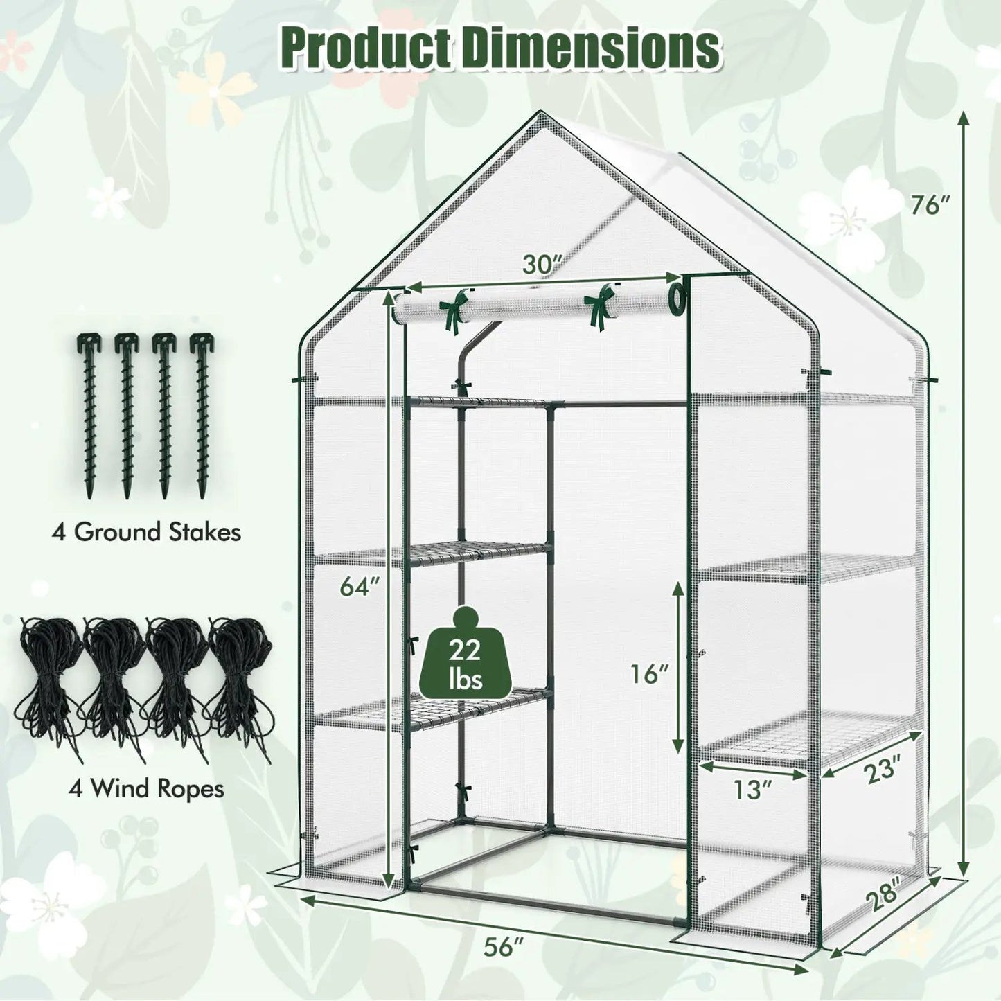 Portable Walk-In Greenhouse with 3 Tiers