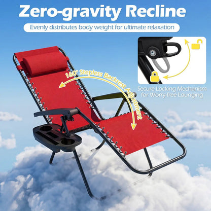 Zero Gravity Lounge Chairs Set of 2 Cup Holders