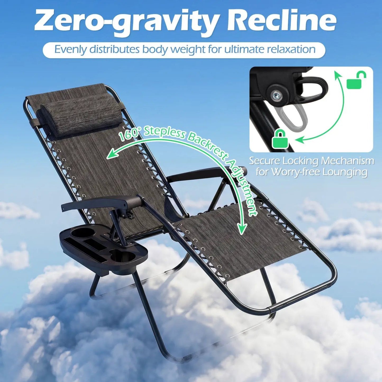 Zero Gravity Lounge Chairs Set of 2 Cup Holders
