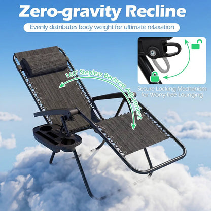 Zero Gravity Lounge Chairs Set of 2 Cup Holders