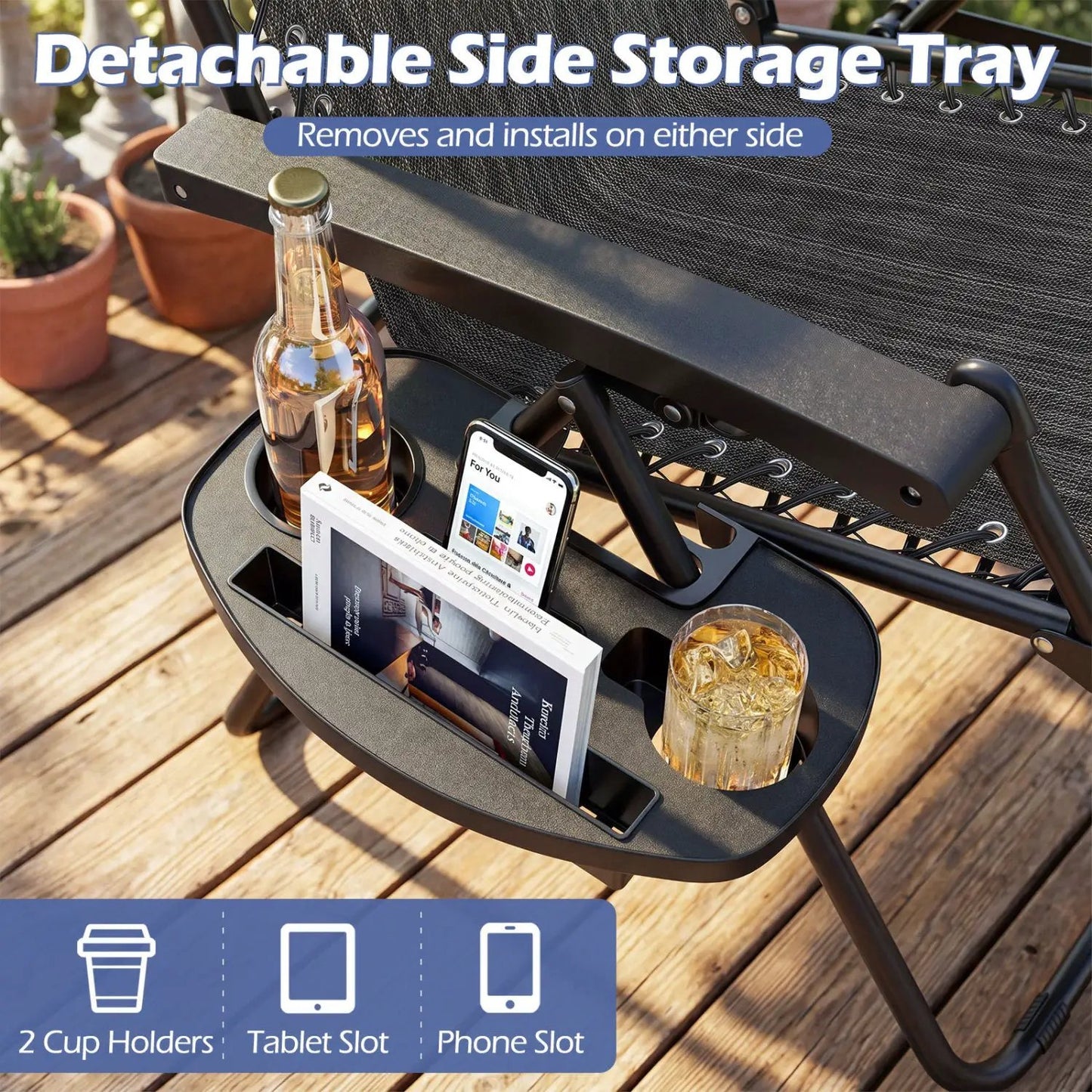 Zero Gravity Lounge Chairs Set of 2 Cup Holders
