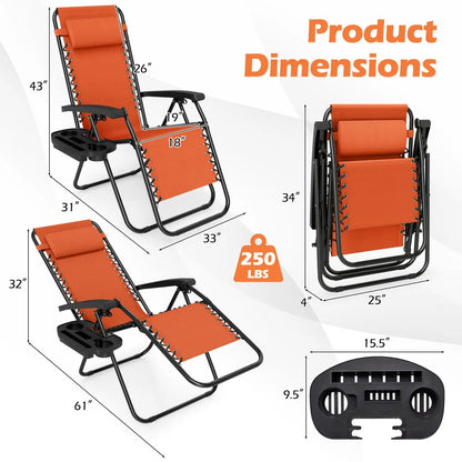 Zero Gravity Lounge Chairs Set of 2 Cup Holders