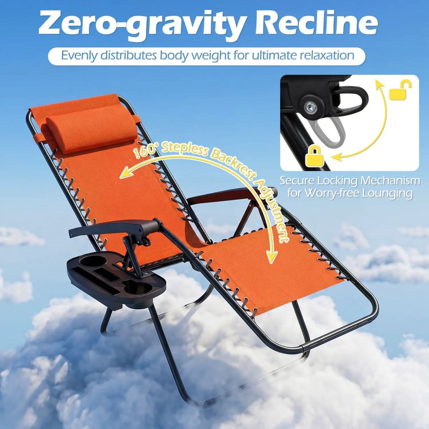Zero Gravity Lounge Chairs Set of 2 Cup Holders