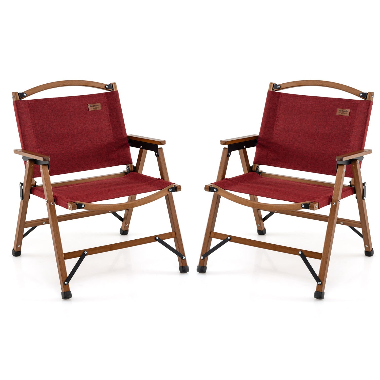 Portable folding camping chairs by GemGear in red with wooden frames, pair on Tampa Home & Garden Store