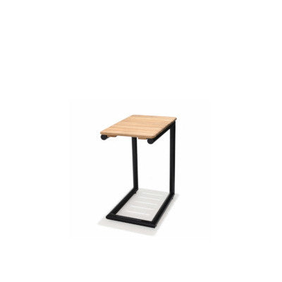 Portals Dark C-Shape Side Table Black with light wood top by LifestyleGarden US on Tampa Home & Garden Store