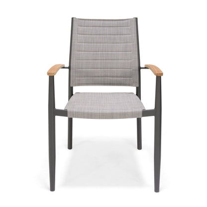 Topaz chair with gray woven fabric, teak armrests and dark frame by LifestyleGarden US on Tampa Home & Garden Store