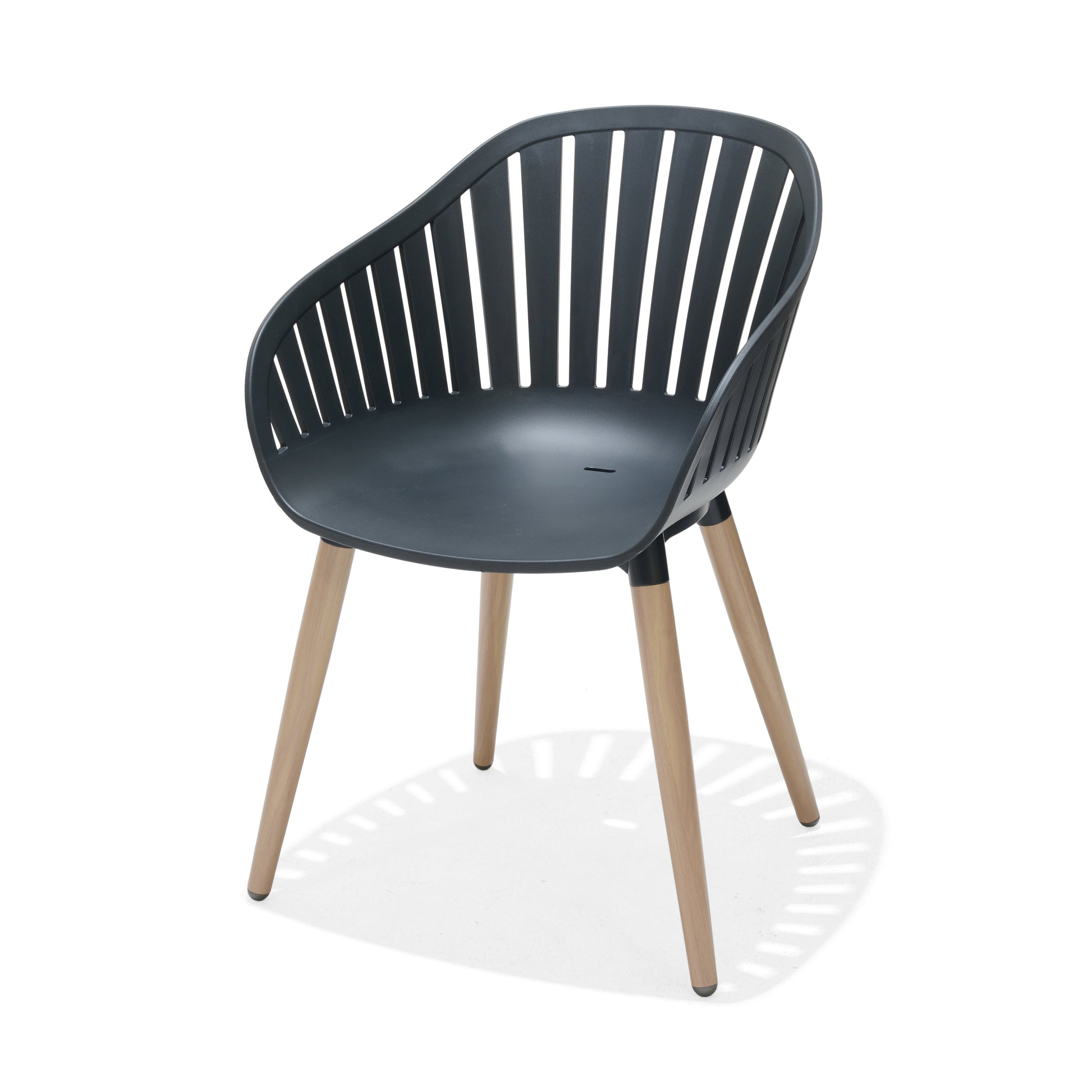 Portals Dark 4-Seater Carver chair with slatted back in charcoal gray wood legs on Tampa Home & Garden Store