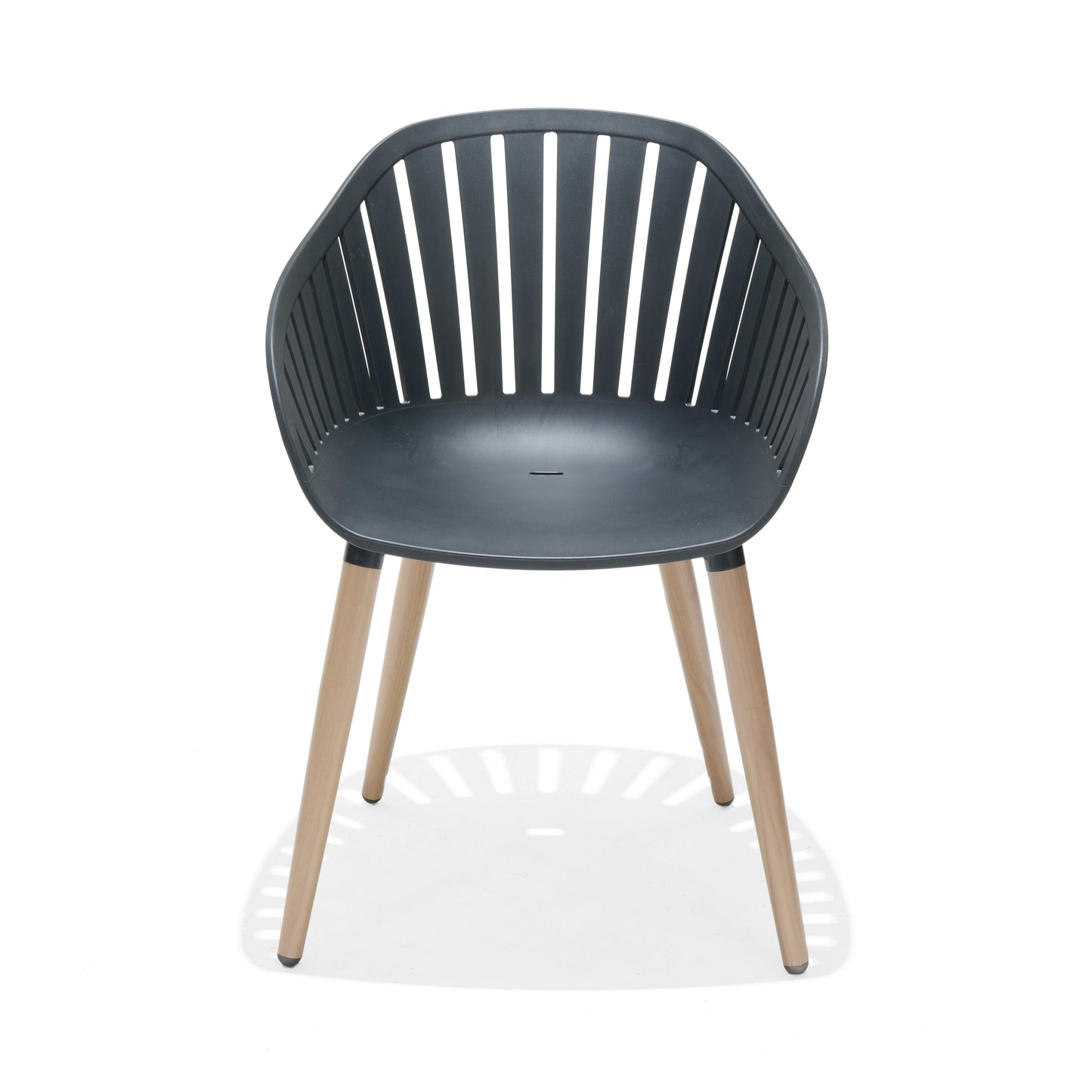 Portals Dark 4 Seater Carver dining chair with black slatted back and natural wood legs on Tampa Home & Garden Store