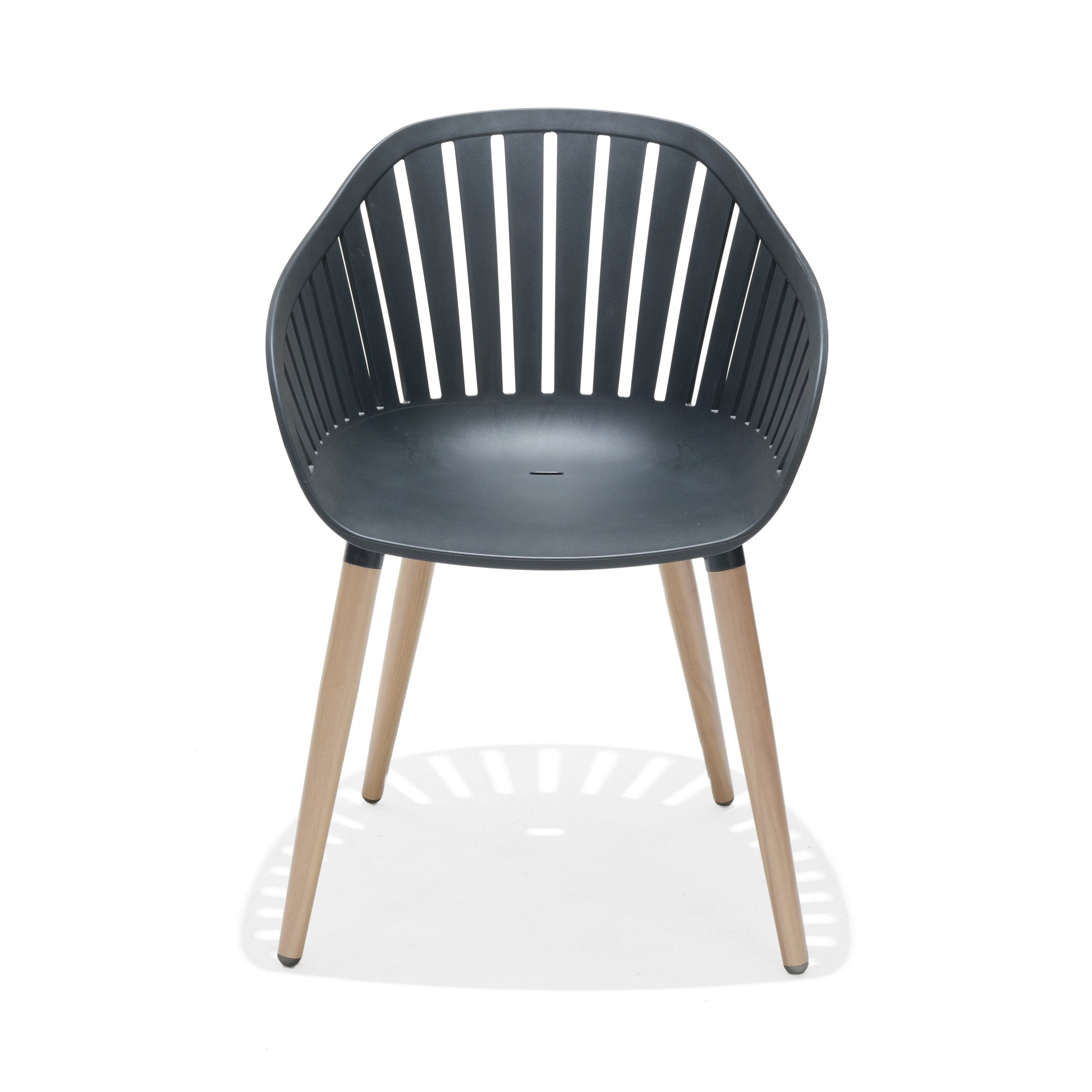 Portals Dark 4 Seater Carver dining chair with black slatted back and natural wood legs on Tampa Home & Garden Store