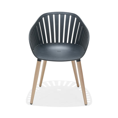 Portals Dark 4 Seater Carver dining chair with black slatted back and natural wood legs on Tampa Home & Garden Store
