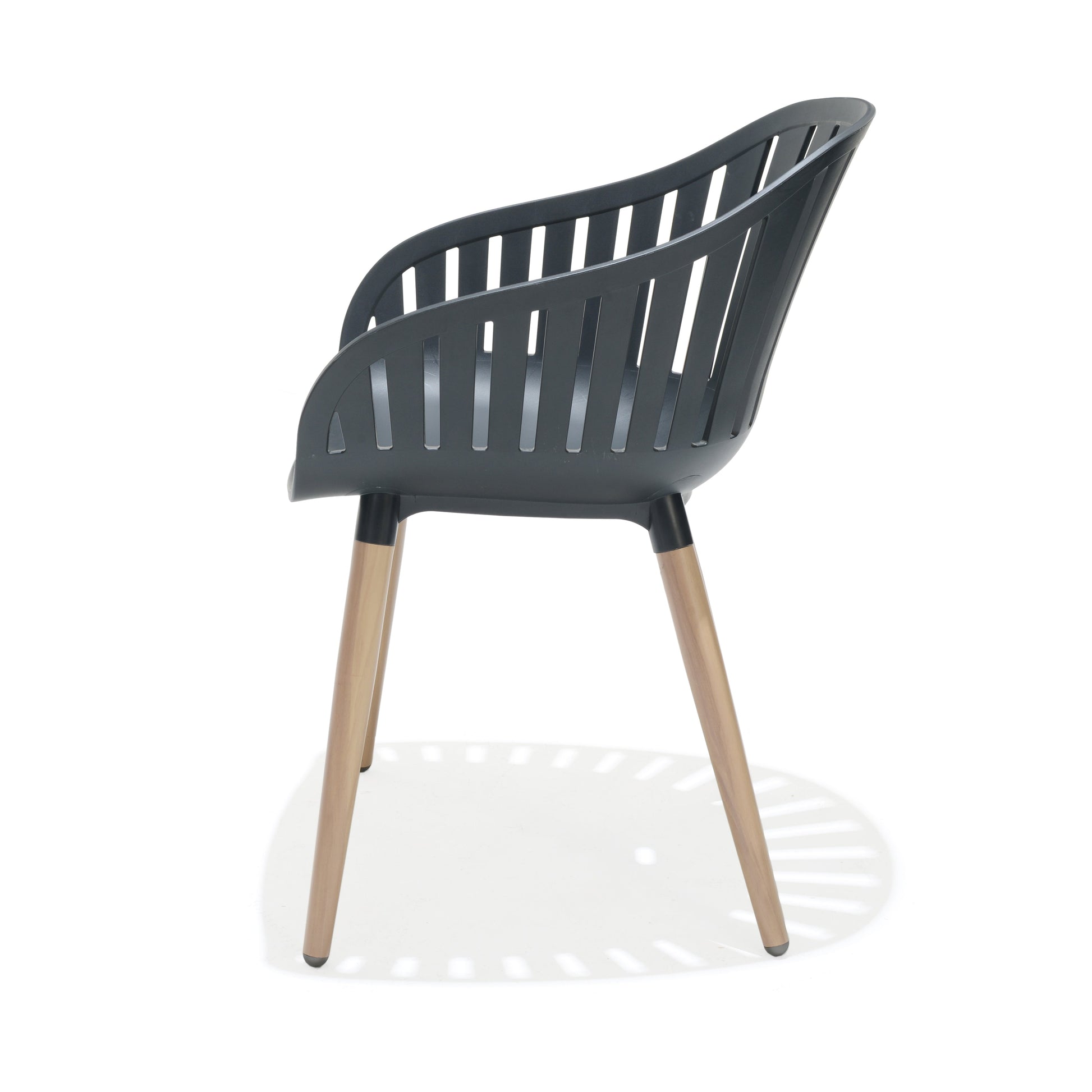 Portals Dark 4 Seater Carver chair with curved slatted back and wooden legs on Tampa Home & Garden Store