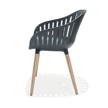 Portals Dark 4 Seater Carver chair with curved slatted back and wooden legs on Tampa Home & Garden Store