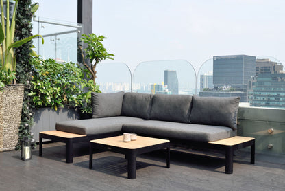 Portals Dark 2-Seat Outdoor Sofa by LifestyleGarden US with charcoal cushions on rooftop on Tampa Home & Garden Store